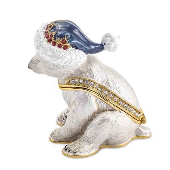 Luxury Pewter Bejeweled Crystals Enameled NOELLE Cuddly Polar Bear Trinket - Picture 5 of 7